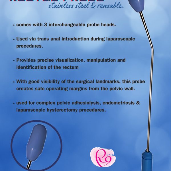 Addler Laparoscopic Rectal Probe, stainless steel & reusable.